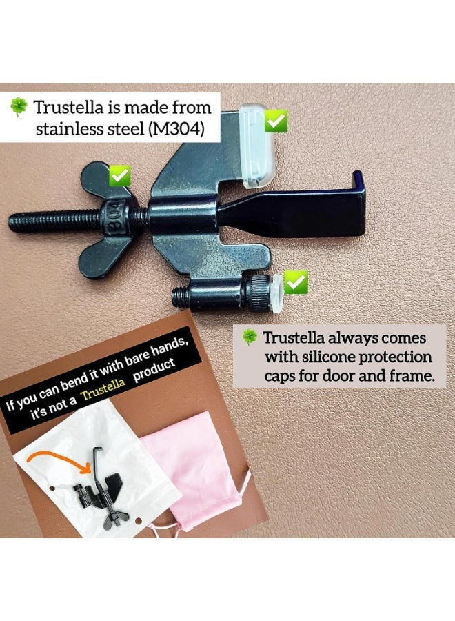 Duty Portable Door Lock - Stainless Steel Security Device for Enhanced Safety - Ideal for Home, Travel, Hotels, Apartments - Silicone Protector Caps Included (1, Black) - Image 2