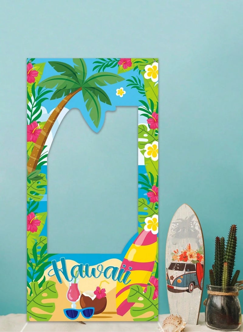 Hawaiian-themed photo frame, lightweight and easy to carry for taking pictures anywhere. Size: 120×60 cm. Perfect for summer parties, beach events, and poolside celebrations.  - Image 1