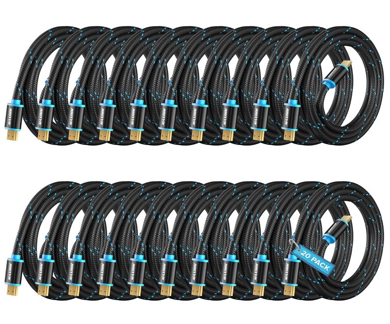 Maximm HDMI Cable 4K Ultra HD 8 Foot (20 Pack) Nylon Braided HDMI 2.0 Cable - Image 1
