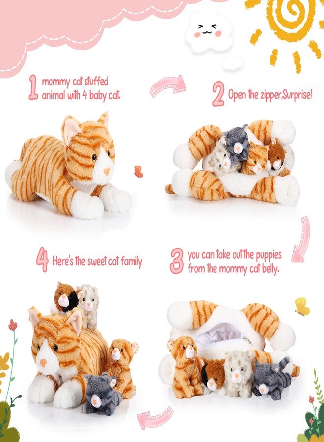 Skylety 5 Pieces Cat Stuffed Animal with Babies Inside Belly Plush Cat Pregnant Mommy Kitty with 4 Cute Fluffy Stuffed Kittens Christmas Birthday Surprise Gifts(Orange) - Image 3