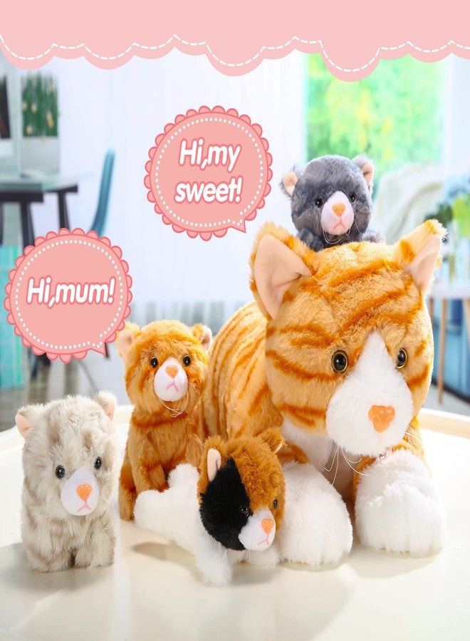 Skylety 5 Pieces Cat Stuffed Animal with Babies Inside Belly Plush Cat Pregnant Mommy Kitty with 4 Cute Fluffy Stuffed Kittens Christmas Birthday Surprise Gifts(Orange) - Image 4