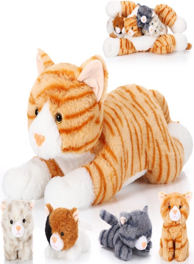 Skylety 5 Pieces Cat Stuffed Animal with Babies Inside Belly Plush Cat Pregnant Mommy Kitty with 4 Cute Fluffy Stuffed Kittens Christmas Birthday Surprise Gifts(Orange) - Image 1