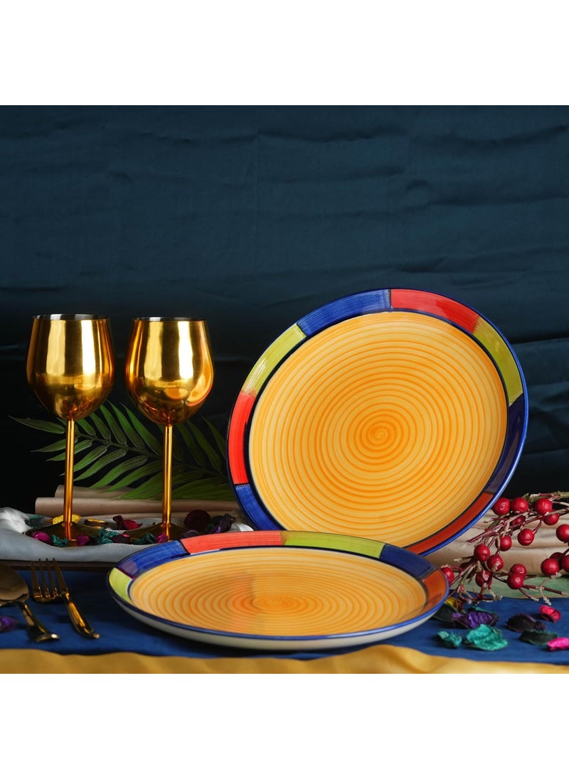 Caffeine Caffeine Ceramic Handmade Stoneware Yellow Dinner Plates10 inch Set of 6 Ceramic Plates for Dinner (Microwave & Dishwasher Safe)  - Image 3