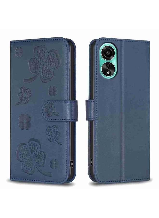 HuHa Case Cover For OPPO A78 4G Four-leaf Embossed Leather Phone Case Blue 