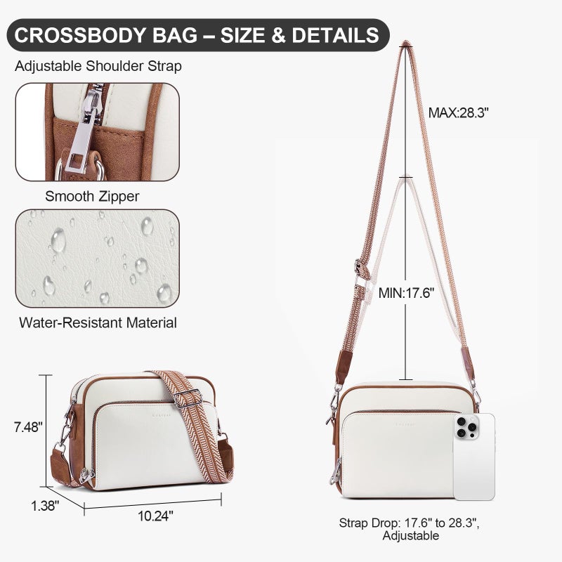 Lexiyat Crossbody Purses for Women Vegan Leather Travel Anti Theft Bags Guitar Strap Shoulder Purse with Built in Wallet Beige - Image 5