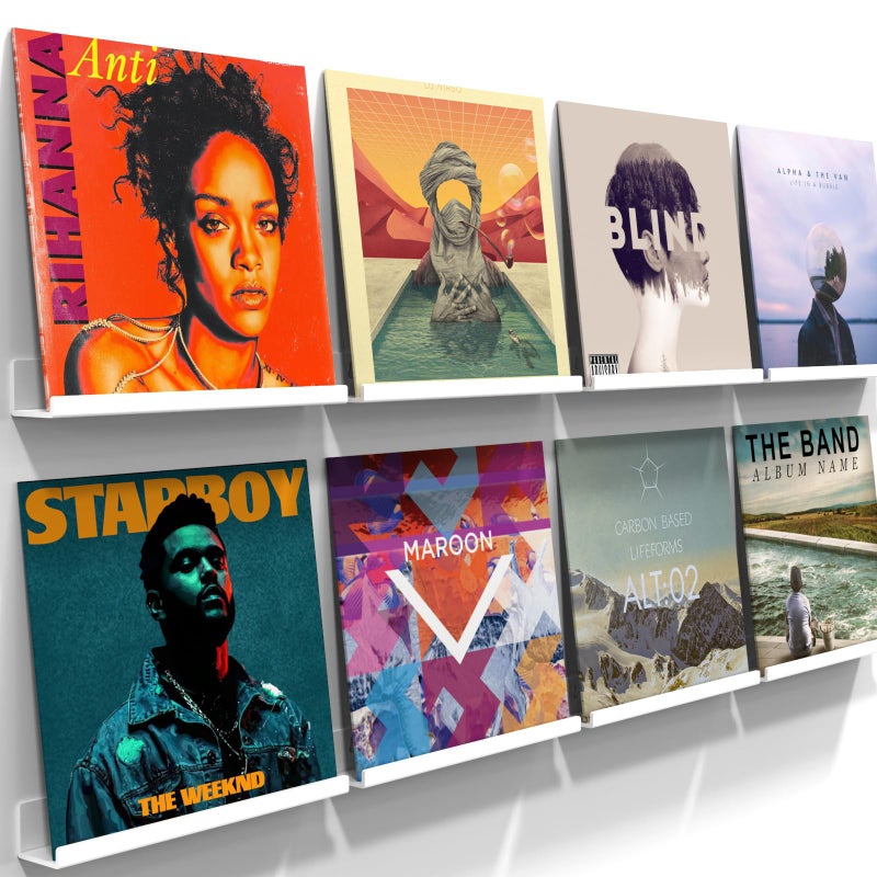 ILYXY Acrylic Vinyl Record Holder Wall Mount 8 Pack 12Inch Floating Vinyl Shelves White Record Display Frames for LP Albums Wall Decor - Image 2