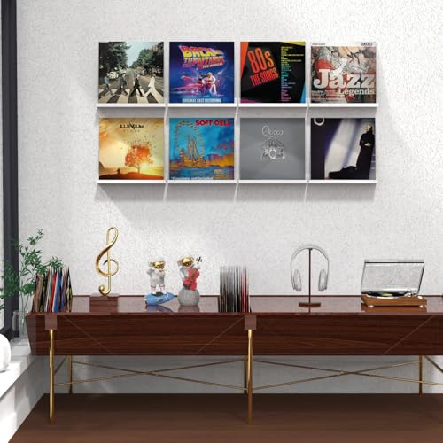 ILYXY Acrylic Vinyl Record Holder Wall Mount 8 Pack 12Inch Floating Vinyl Shelves White Record Display Frames for LP Albums Wall Decor - Image 3