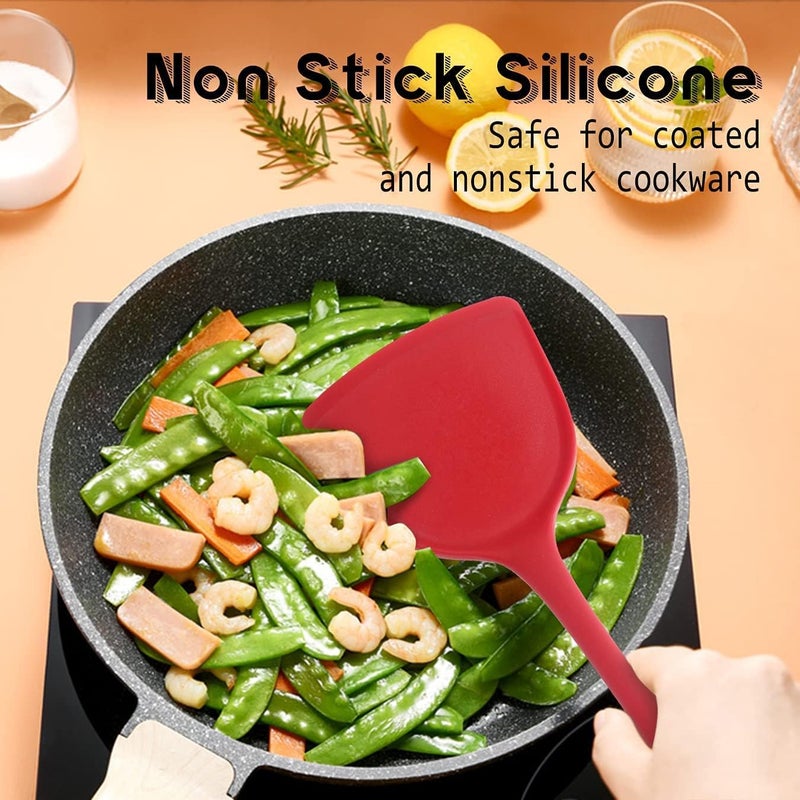 Baskety Heat Resistant Silicone Spatula/Spoonula Slotted Turner Non-Stick Wok Turner in Hygienic Solid Coating Cookware Kitchen Tool(Pack of 1 Red) - Image 3