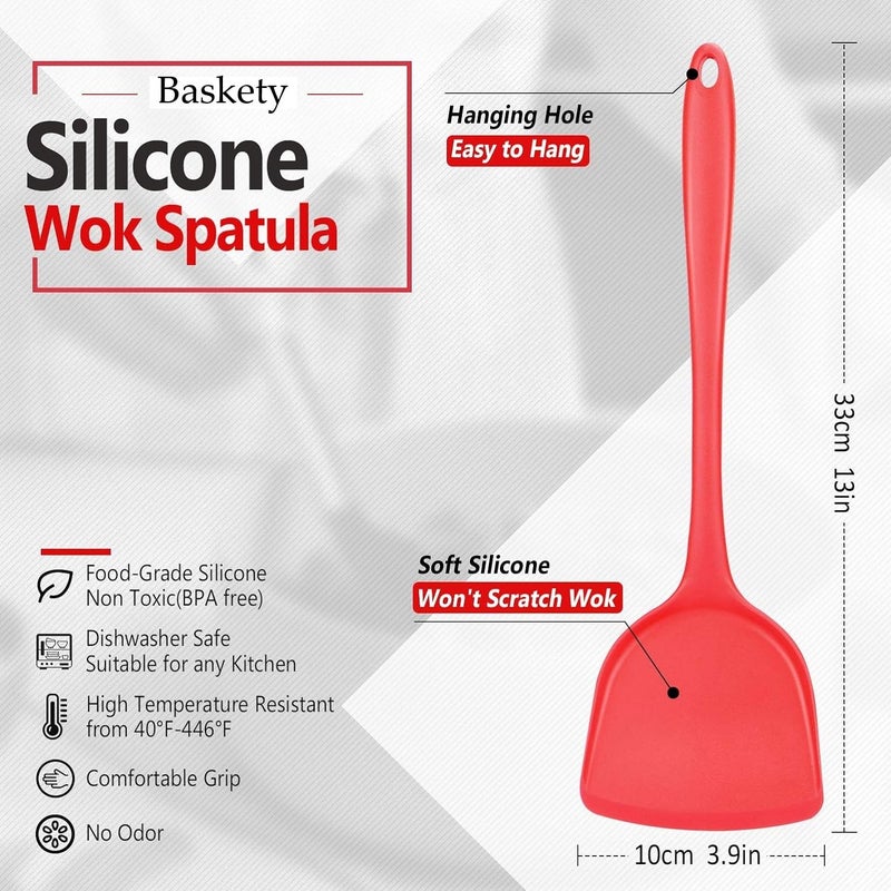 Baskety Heat Resistant Silicone Spatula/Spoonula Slotted Turner Non-Stick Wok Turner in Hygienic Solid Coating Cookware Kitchen Tool(Pack of 1 Red) - Image 2