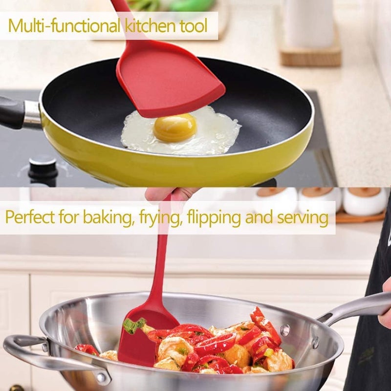 Baskety Heat Resistant Silicone Spatula/Spoonula Slotted Turner Non-Stick Wok Turner in Hygienic Solid Coating Cookware Kitchen Tool(Pack of 1 Red) - Image 5