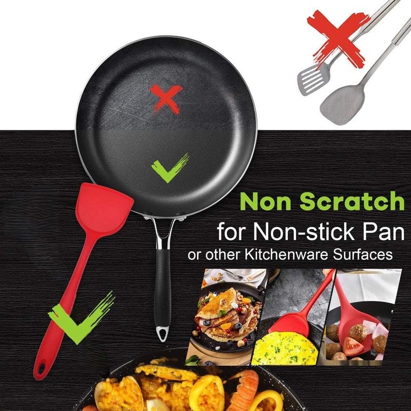 Baskety Heat Resistant Silicone Spatula/Spoonula Slotted Turner Non-Stick Wok Turner in Hygienic Solid Coating Cookware Kitchen Tool(Pack of 1 Red) - Image 4