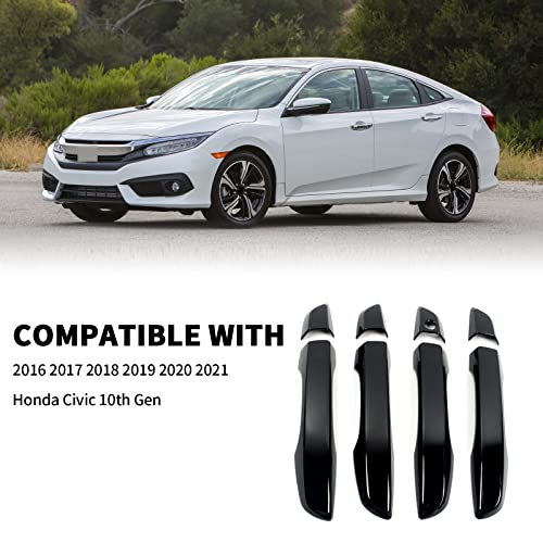 BENXUTO Door Handle Covers Trim Compatible With 10th Gen Honda Civic Sedan Hatchback Coupe Type R 2016 2017 2018 2019 2020 2021 Exterior Door Handles without smart Entry keyhole Glossy black Car Decoration - Image 3