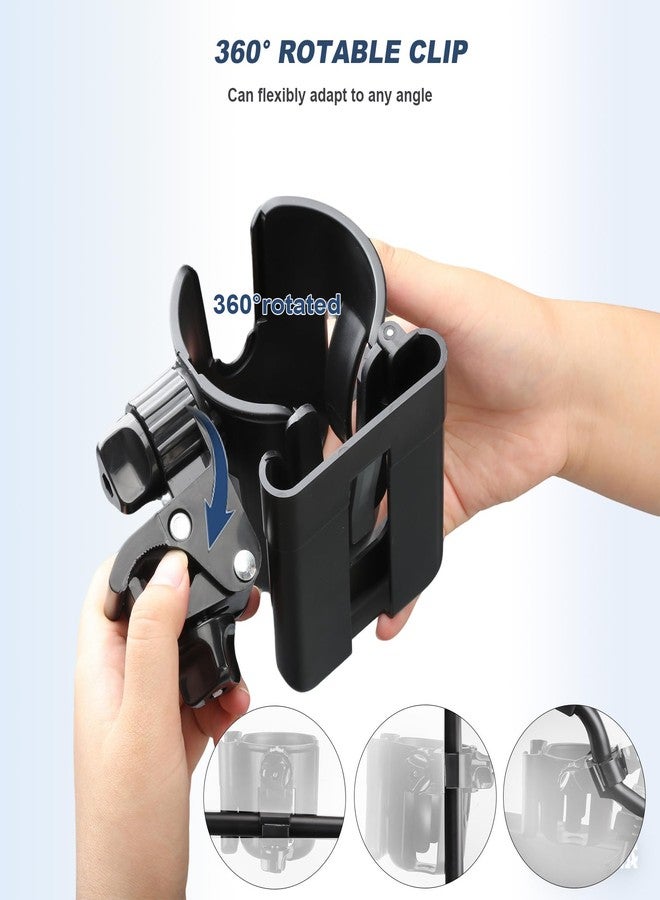 WHLICKS 2-in-1 Walker Cup Holder with Reversible Phone Holder，Fit for Wheelchair, Rollator, Scooter, Bike, Mobility, Camper, Stroller with Sturdy,Rotatable,Adjustable and Anti - Slip Clip - Image 4