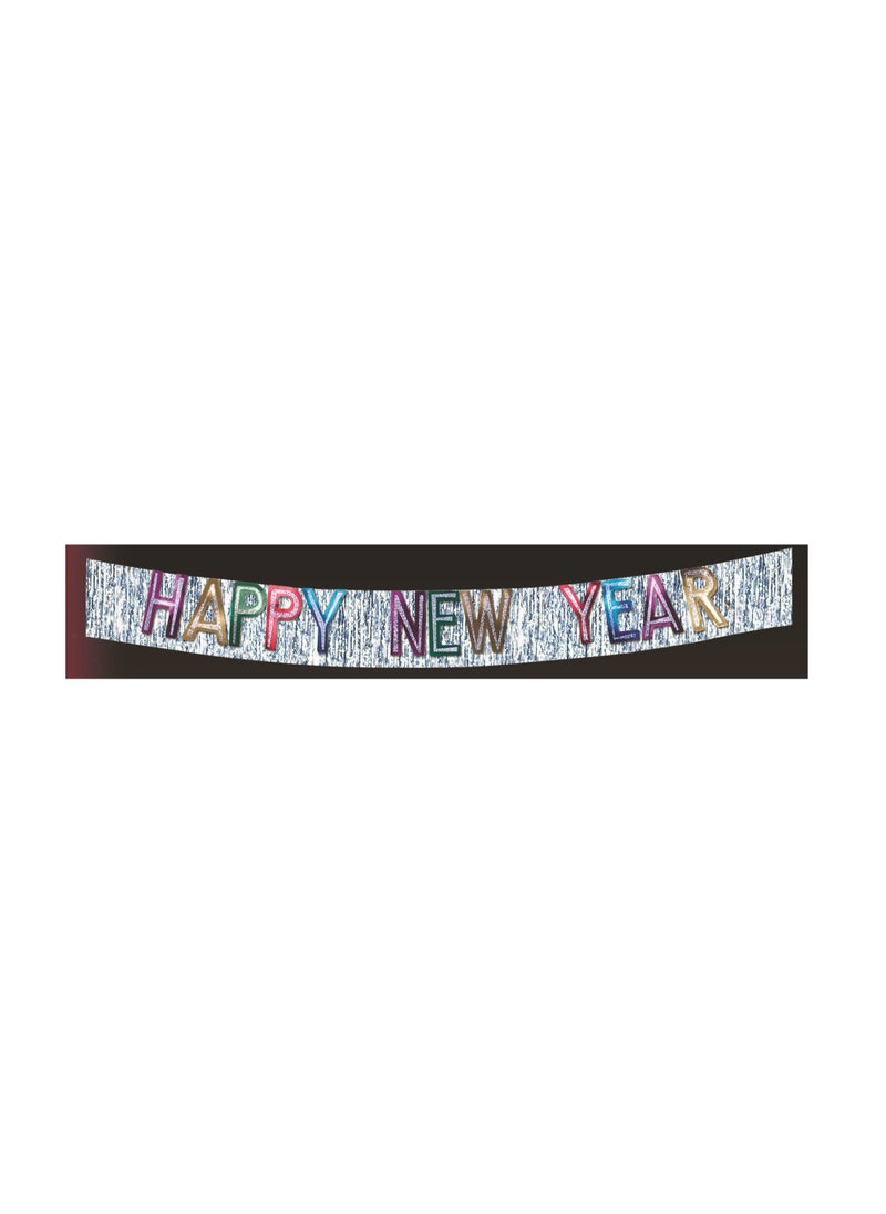 Party Time - Assorted Foil Happy New Year Banner with Silver Glitter (10 in. x 9 ft.) - Image 1