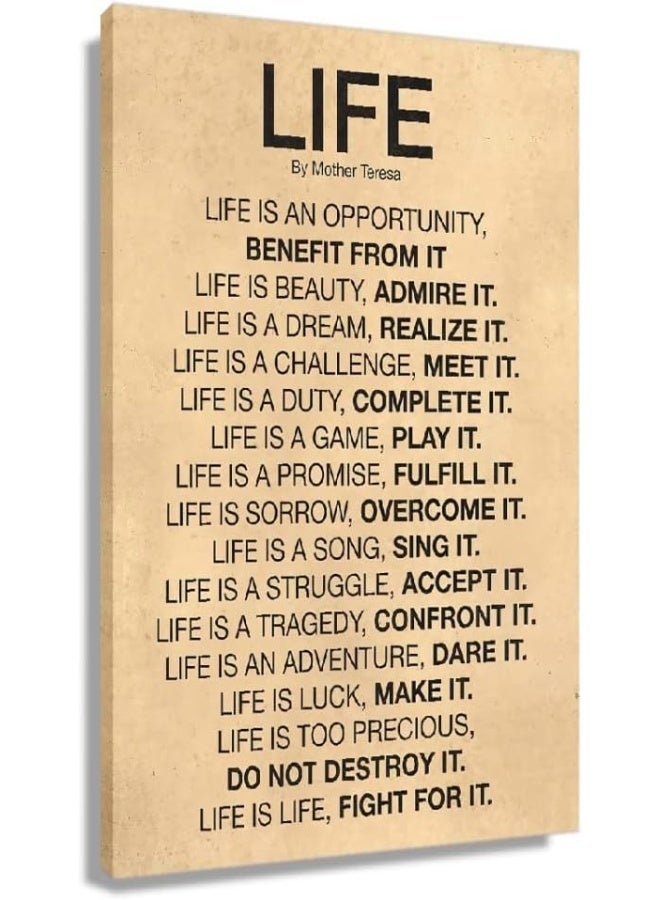 Busmko Life Poem by Quotes Wall Art Framed Inspirational Quotes Poster Office Decor Modern Vintage Canvas Motivational Pictures Prints Framed (12x18 inch) - Image 1