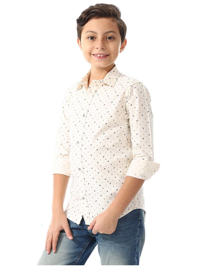 Andora Long Sleeves Shirt For Boys_Beige & Navy Blue - Image 3