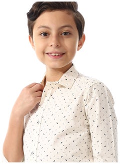 Andora Long Sleeves Shirt For Boys_Beige & Navy Blue  - Image 2