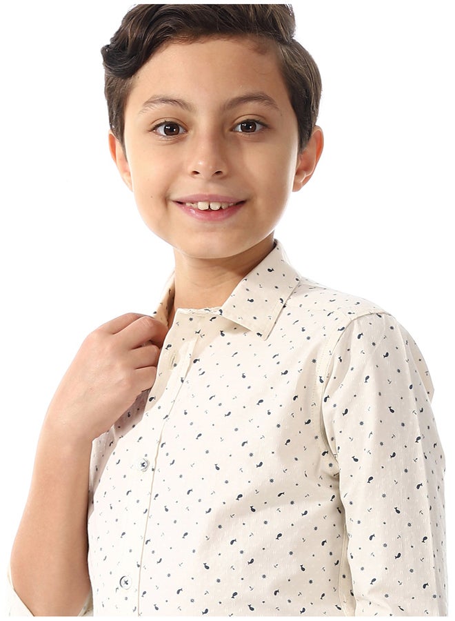 Andora Long Sleeves Shirt For Boys_Beige & Navy Blue - Image 2
