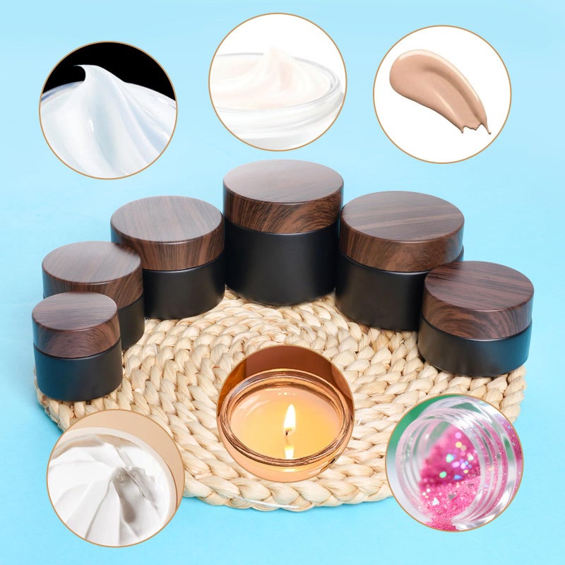 Miayon 6Pcs Small Travel Lotion Containers with lids Glass Sample Empty Round Cosmetic Jar Bottles for Creams Makeup Lotion Toiletries Storage (Black, mixed size) - Image 4