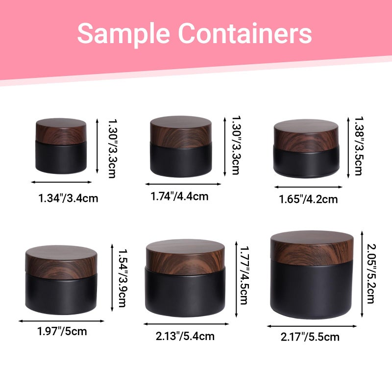Miayon 6Pcs Small Travel Lotion Containers with lids Glass Sample Empty Round Cosmetic Jar Bottles for Creams Makeup Lotion Toiletries Storage (Black, mixed size) - Image 2