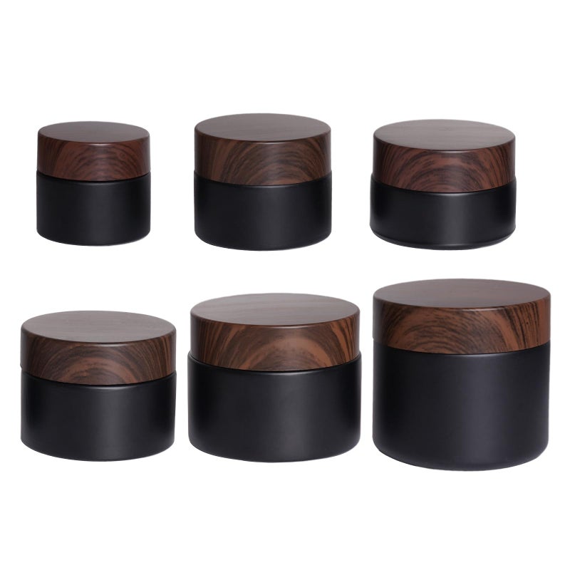 Miayon 6Pcs Small Travel Lotion Containers with lids Glass Sample Empty Round Cosmetic Jar Bottles for Creams Makeup Lotion Toiletries Storage (Black, mixed size) - Image 1