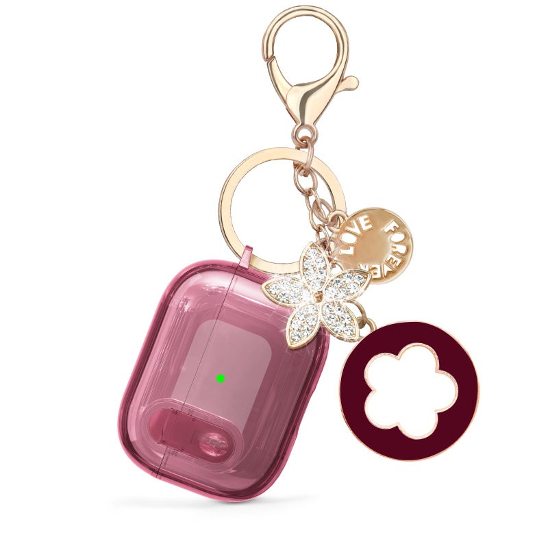 VISOOM (with Lock) Clear Case Compatible for Cute Apple Airpods Pro1/2 Cases with Bling Keychain, VISOOM TPU Transparency Air pods Pro 1st 2nd Generation Earbuds Bling Keychain for iPod Pro2 1,Burgundy - Image 5