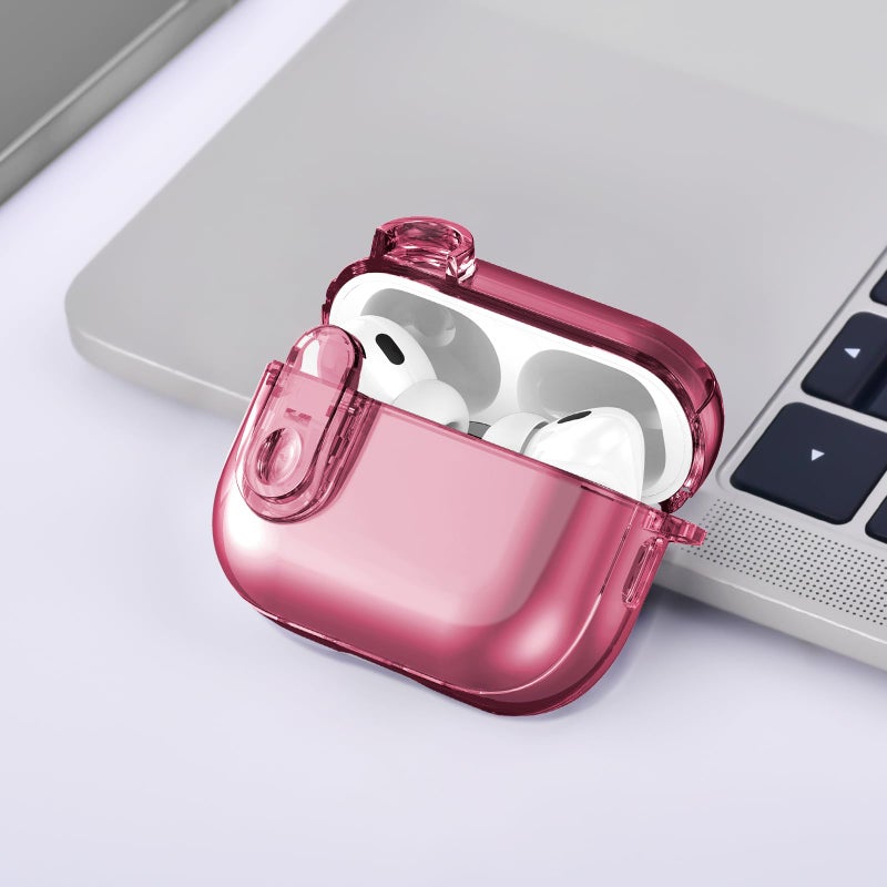 VISOOM (with Lock) Clear Case Compatible for Cute Apple Airpods Pro1/2 Cases with Bling Keychain, VISOOM TPU Transparency Air pods Pro 1st 2nd Generation Earbuds Bling Keychain for iPod Pro2 1,Burgundy - Image 4