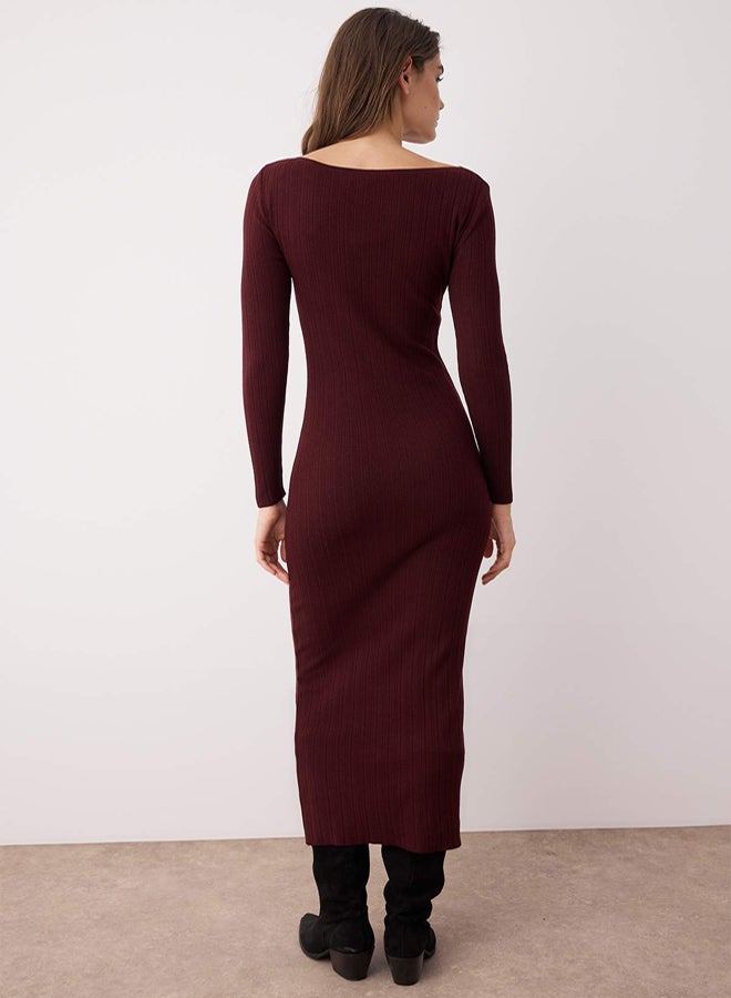 trendyol Maroon Mercerized Look Maxi Knitwear Premium Yarn/Special Yarn Dress - Image 4