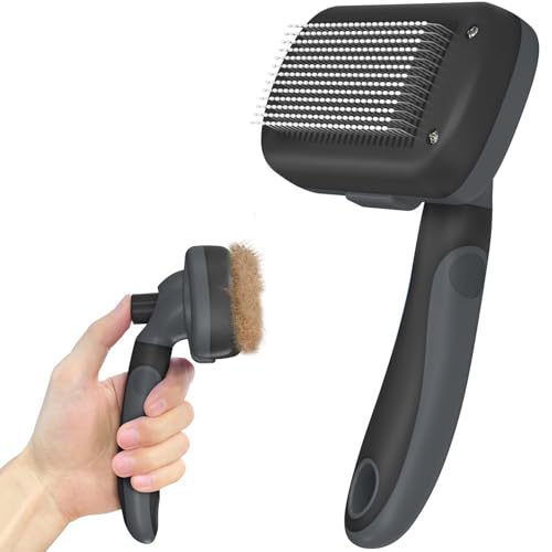 Dipoo Self-Cleaning Deshedding Brush for Dogs & Cats - Skin-Friendly Grooming Tool with Hair Brush for Long and Short Haired Pets, Grey - Image 1