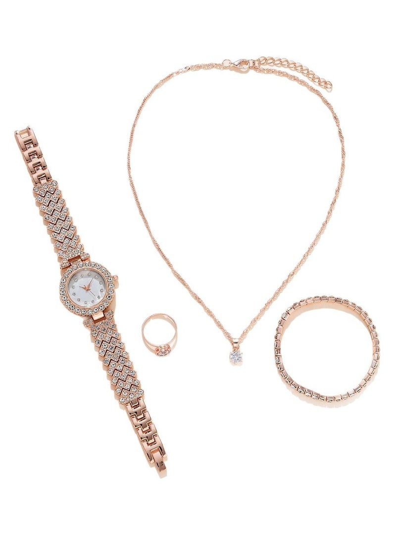 5pcs Rhinestone Watch Set Shiny Quartz Crystal Wrist Watch Luxury Diamond Shining Bling Watches with Stainless Steel Bracelet Gift for Women Girls Birthday  - Image 4