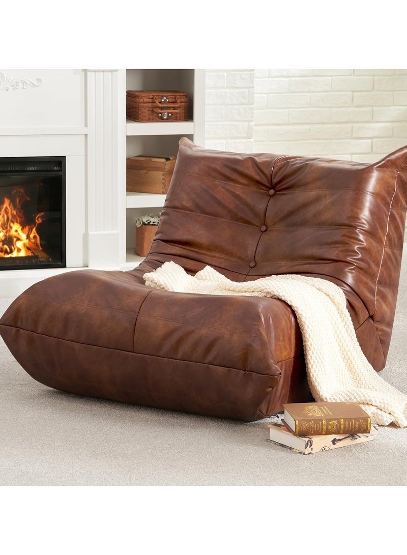 Bean Bag Chair Giant Bean Bag Sofa Memory Foam Bean Bag Chairs for Adults, Bean Bag Sofa Sack Faux Leather Bean Bag for Living Room Bedroom Dorm Office (Brown)