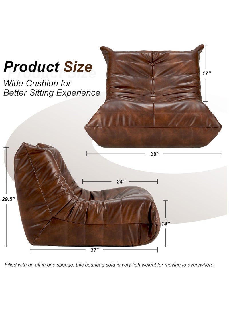 Bean Bag Chair Giant Bean Bag Sofa Memory Foam Bean Bag Chairs for Adults, Bean Bag Sofa Sack Faux Leather Bean Bag for Living Room Bedroom Dorm Office (Brown)