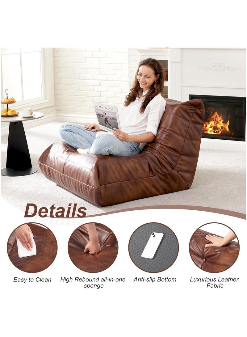 Bean Bag Chair Giant Bean Bag Sofa Memory Foam Bean Bag Chairs for Adults, Bean Bag Sofa Sack Faux Leather Bean Bag for Living Room Bedroom Dorm Office (Brown)