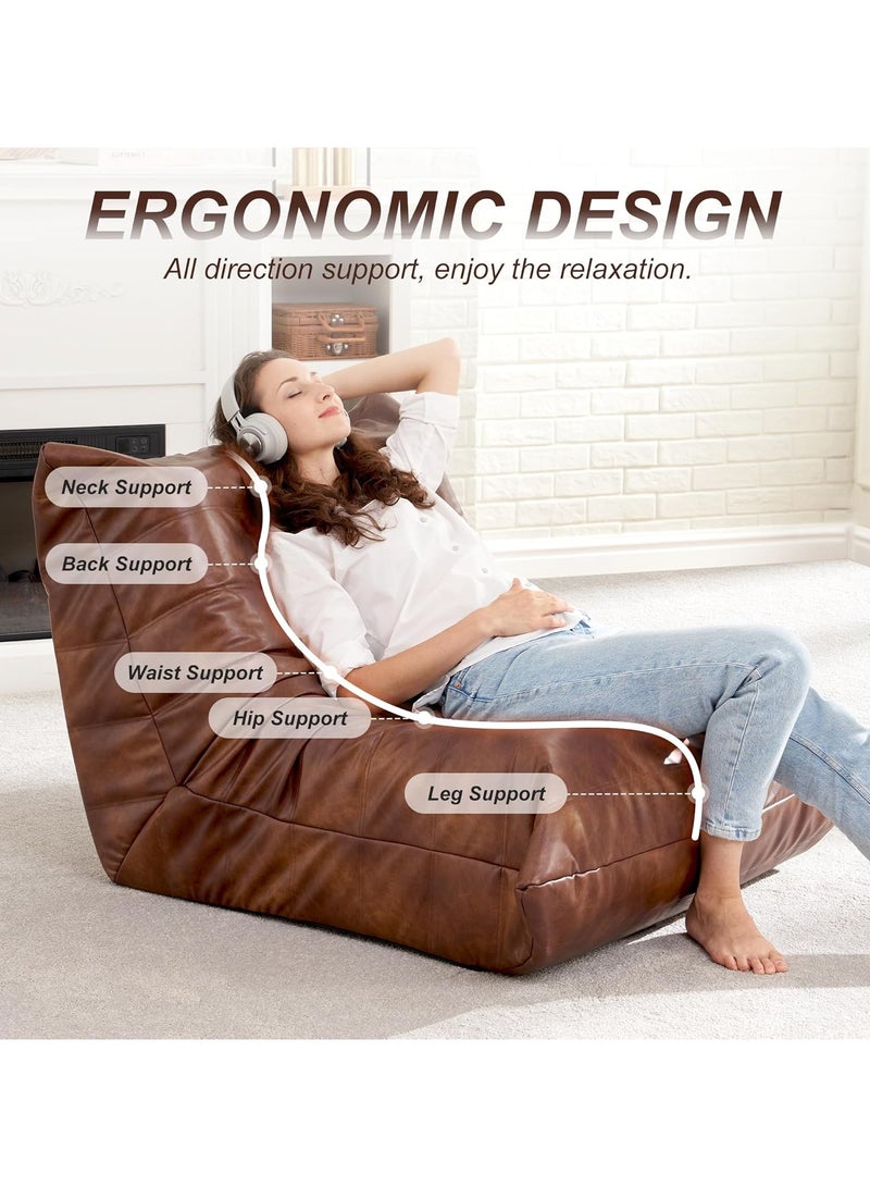 Bean Bag Chair Giant Bean Bag Sofa Memory Foam Bean Bag Chairs for Adults, Bean Bag Sofa Sack Faux Leather Bean Bag for Living Room Bedroom Dorm Office (Brown)