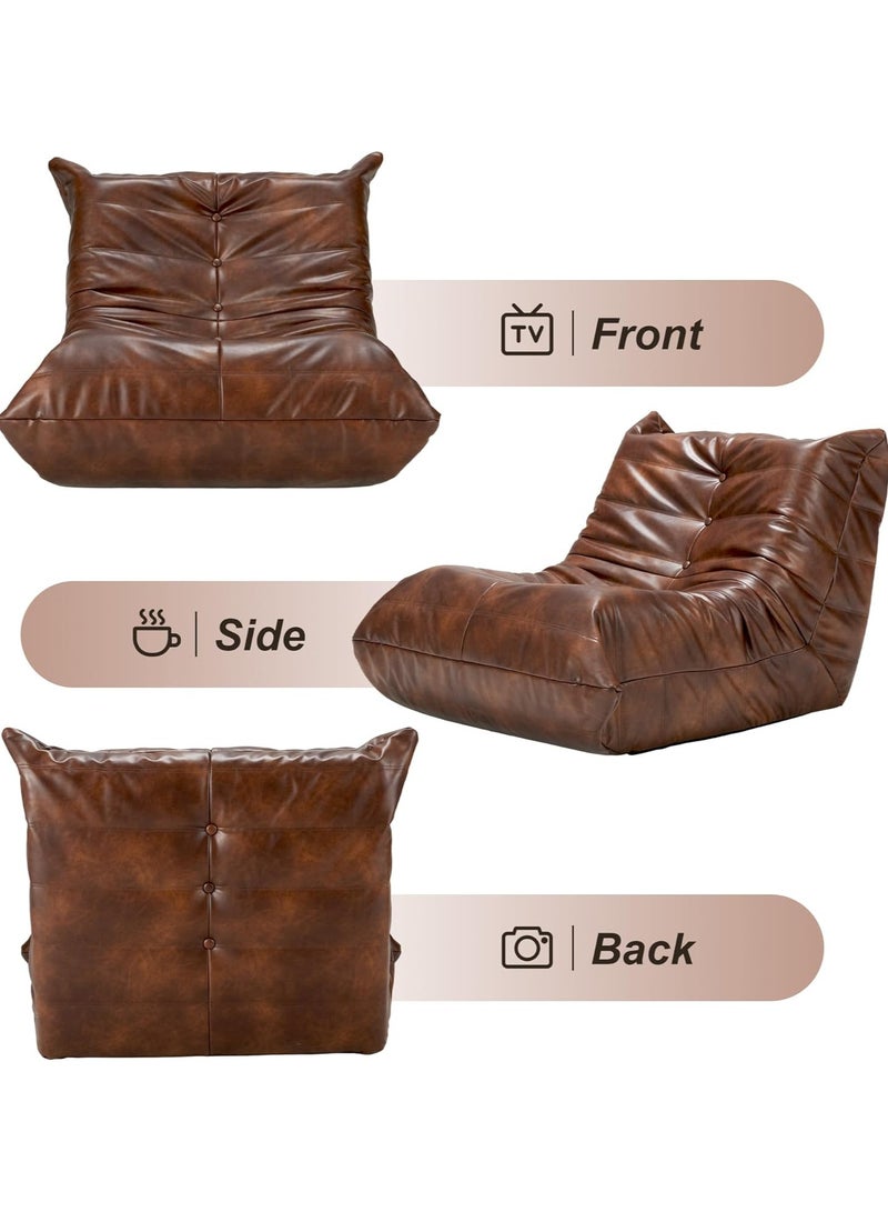 Bean Bag Chair Giant Bean Bag Sofa Memory Foam Bean Bag Chairs for Adults, Bean Bag Sofa Sack Faux Leather Bean Bag for Living Room Bedroom Dorm Office (Brown)
