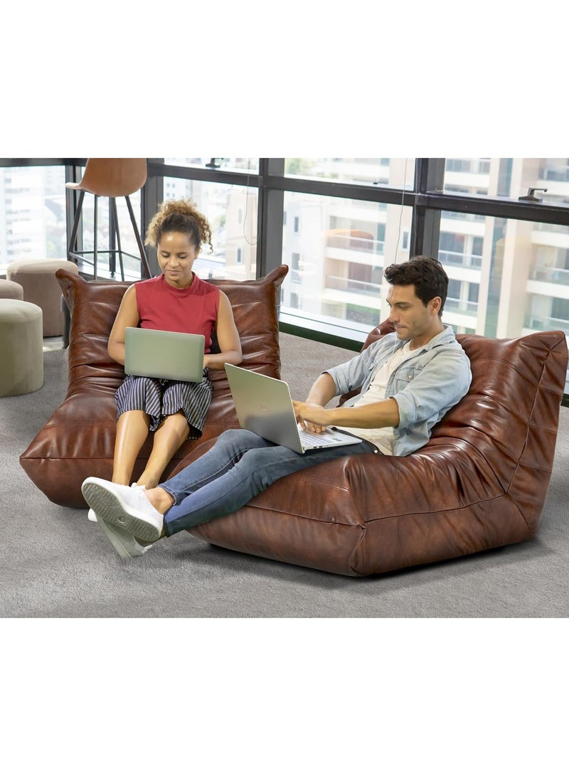 Bean Bag Chair Giant Bean Bag Sofa Memory Foam Bean Bag Chairs for Adults, Bean Bag Sofa Sack Faux Leather Bean Bag for Living Room Bedroom Dorm Office (Brown)