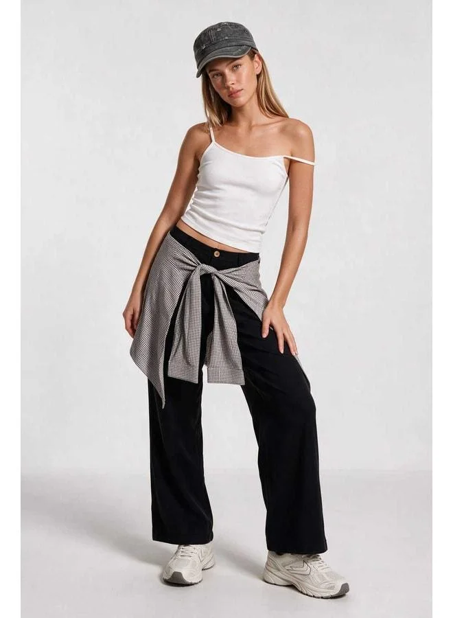 Lovely Istanbul Black Tencel Pants LBY0074 with Shirt Tie Detail.