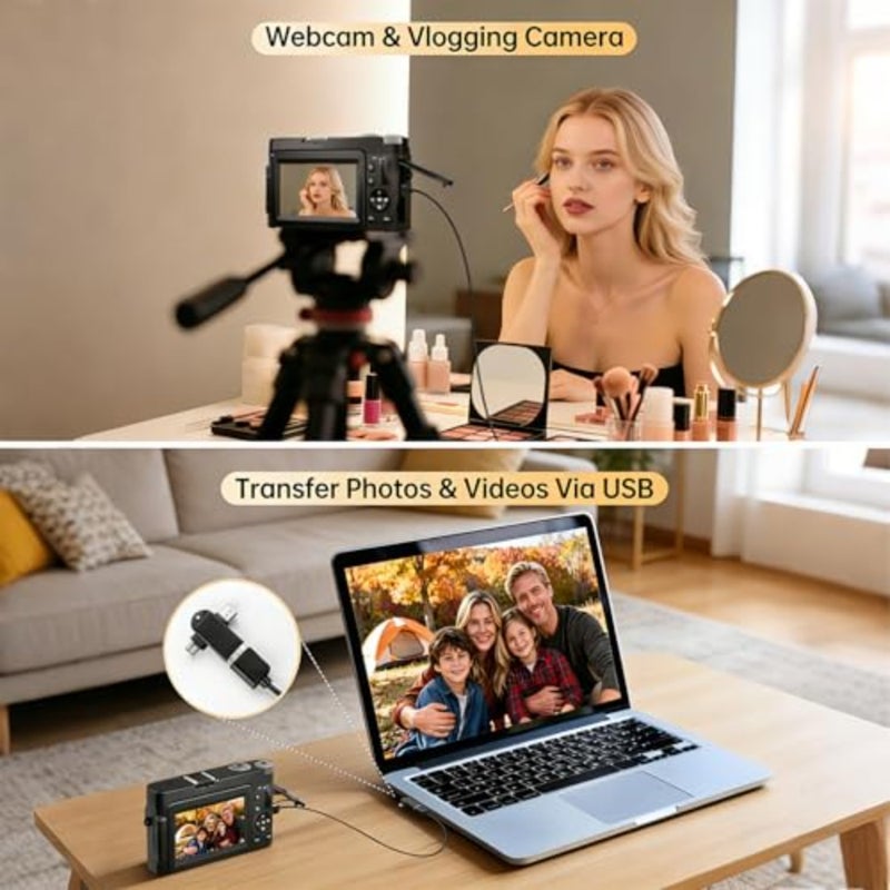 4K Digital Camera for Photography, 64MP Vlogging Camera for YouTube with 3" 180° Flip Screen, 18X Digital Zoom Point and Shoot Camara with 32GB Micro SD Card for Beginner Black - Image 4
