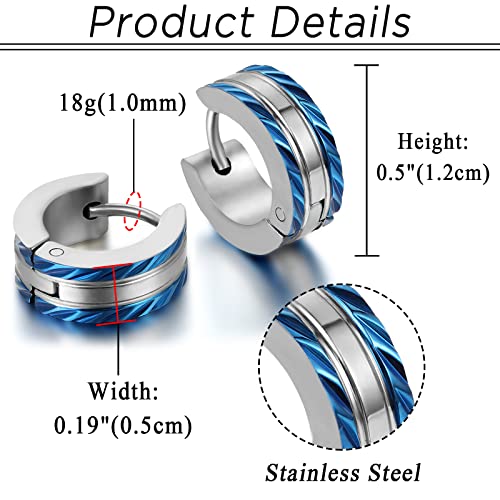 Aroncent Stainless Steel 3-8 Pairs Hoop Earrings Men Small Hoop Huggie Hinged Earrings Set for Men Women 4mm Gifts - Image 5