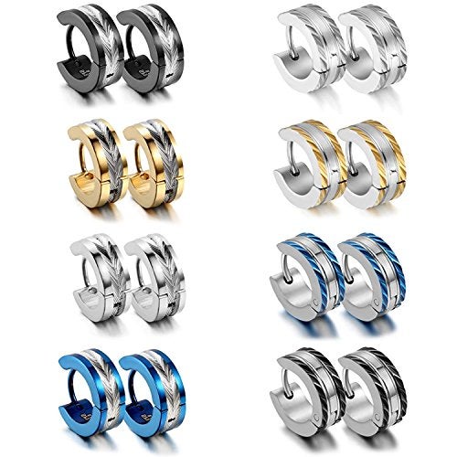 Aroncent Stainless Steel 3-8 Pairs Hoop Earrings Men Small Hoop Huggie Hinged Earrings Set for Men Women 4mm Gifts - Image 1