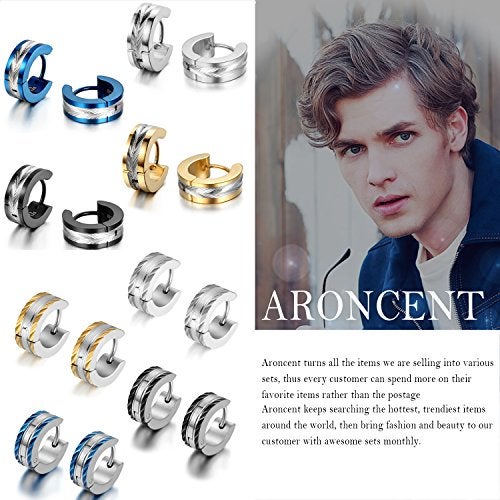 Aroncent Stainless Steel 3-8 Pairs Hoop Earrings Men Small Hoop Huggie Hinged Earrings Set for Men Women 4mm Gifts - Image 4