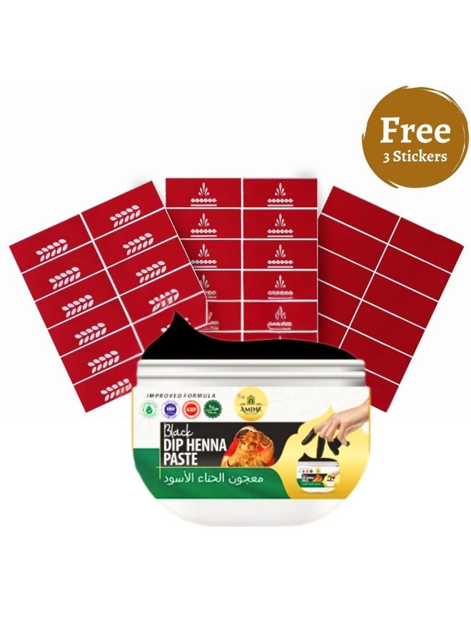 Amina Dip Henna Instant Black Colour Mehendi Paste | For Finger Tips With 3 Types Henna Tattoo Stickers - Image 2