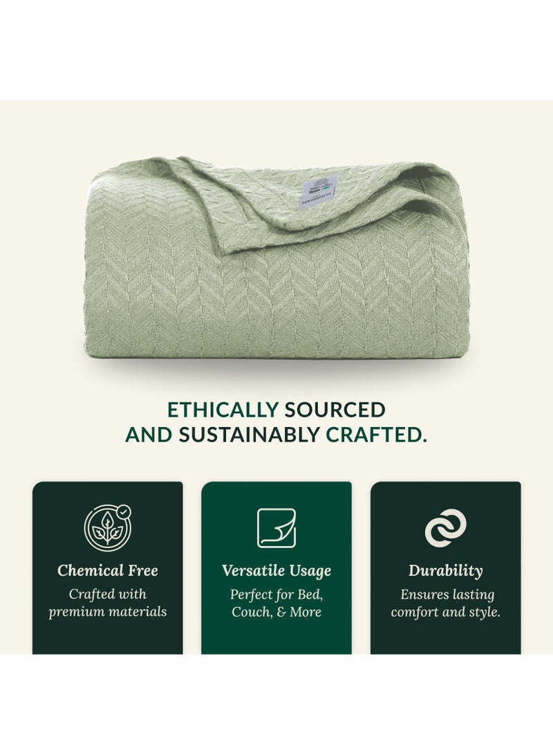 كلاود سكيب لينين 100% Cotton Herringbone Blanket for All Season, Soft and Breathable Thermal Blanket,Seafoam  - Image 5