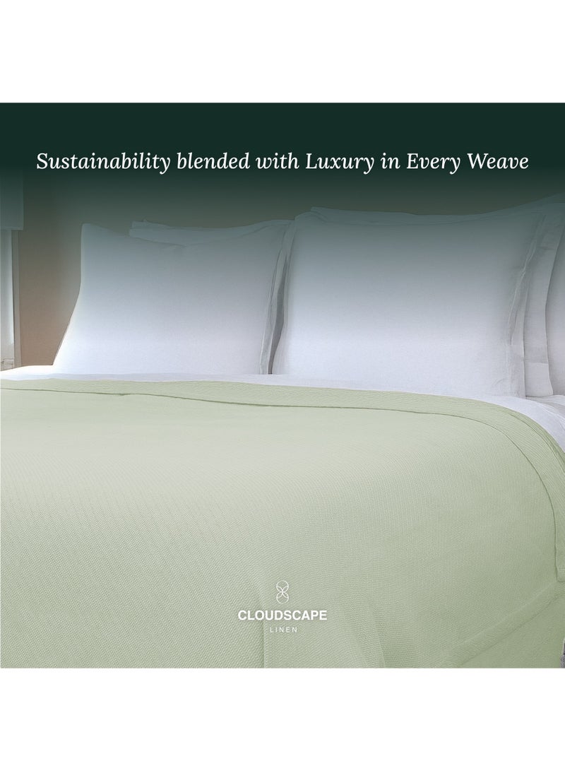 كلاود سكيب لينين 100% Cotton Herringbone Blanket for All Season, Soft and Breathable Thermal Blanket,Seafoam  - Image 2