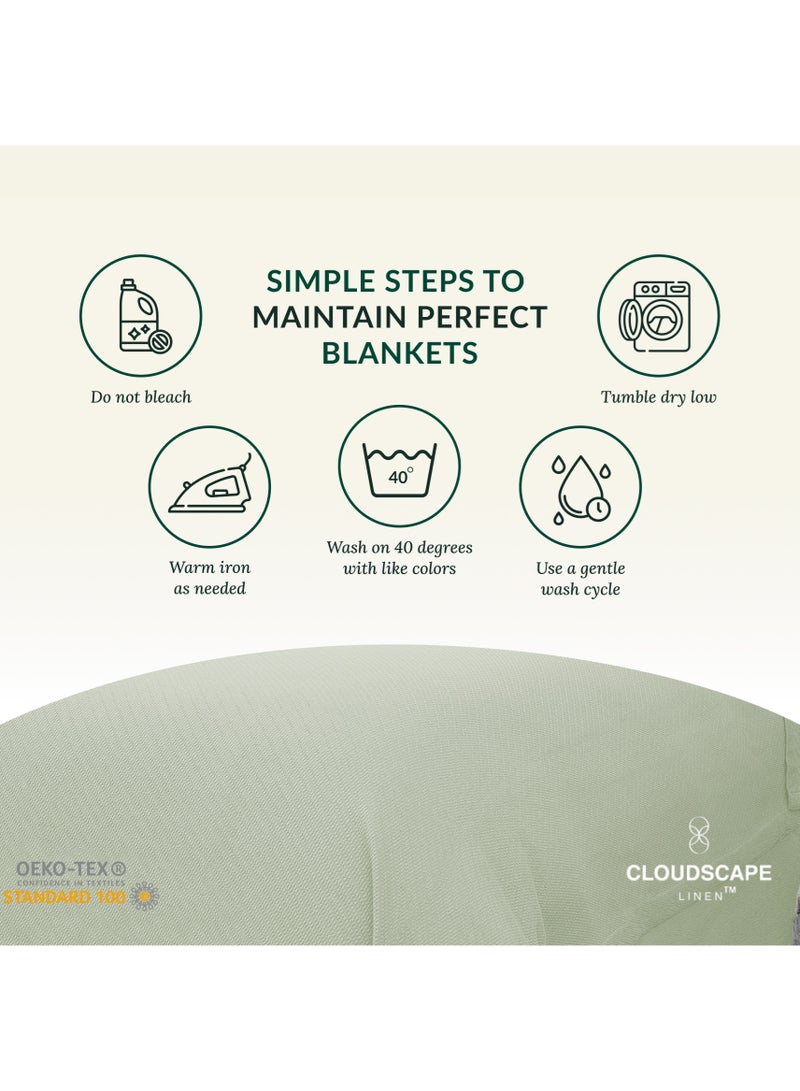 Cloud Scape Linen 100% Cotton Herringbone Blanket for All Season, Soft and Breathable Thermal Blanket,Seafoam - Image 4
