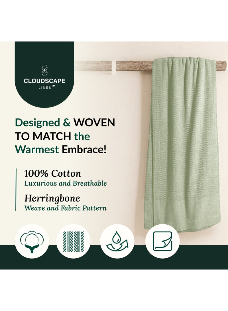 Cloud Scape Linen 100% Cotton Herringbone Blanket for All Season, Soft and Breathable Thermal Blanket,Seafoam - Image 5