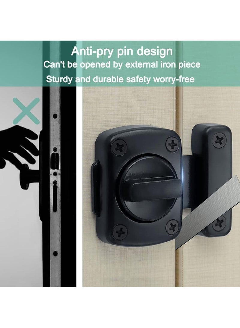 2PCS Door Sliding Bolt Latch, Bathroom Latch Rotate Bolt Gate Latch Door Lock, Additional Fixed Anti-Theft Lock for Left and Right, Zinc Alloy Latch for Balcony Toilet Window (Black) - Image 4