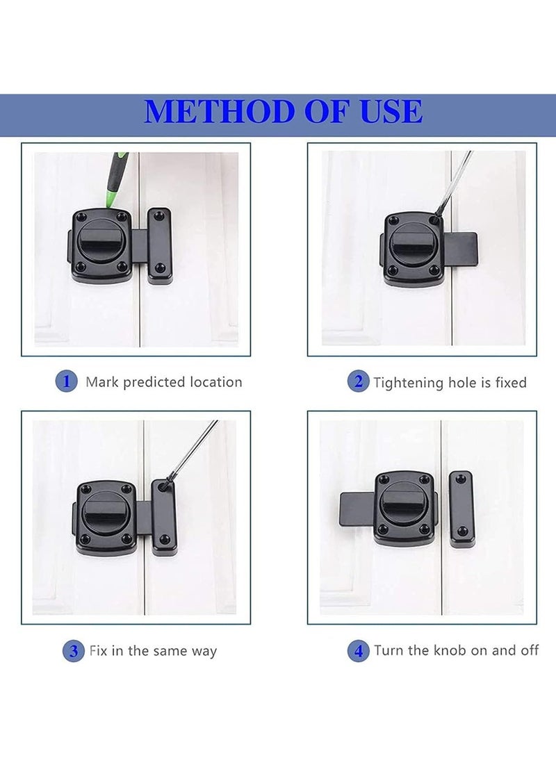 2PCS Door Sliding Bolt Latch, Bathroom Latch Rotate Bolt Gate Latch Door Lock, Additional Fixed Anti-Theft Lock for Left and Right, Zinc Alloy Latch for Balcony Toilet Window (Black) - Image 3