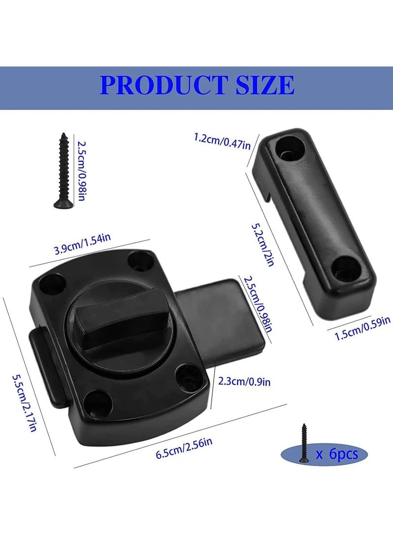 2PCS Door Sliding Bolt Latch, Bathroom Latch Rotate Bolt Gate Latch Door Lock, Additional Fixed Anti-Theft Lock for Left and Right, Zinc Alloy Latch for Balcony Toilet Window (Black) - Image 2