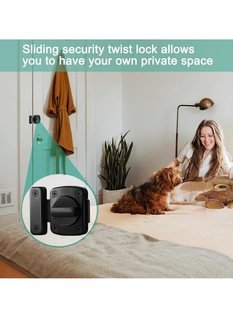 2PCS Door Sliding Bolt Latch, Bathroom Latch Rotate Bolt Gate Latch Door Lock, Additional Fixed Anti-Theft Lock for Left and Right, Zinc Alloy Latch for Balcony Toilet Window (Black) - Image 5